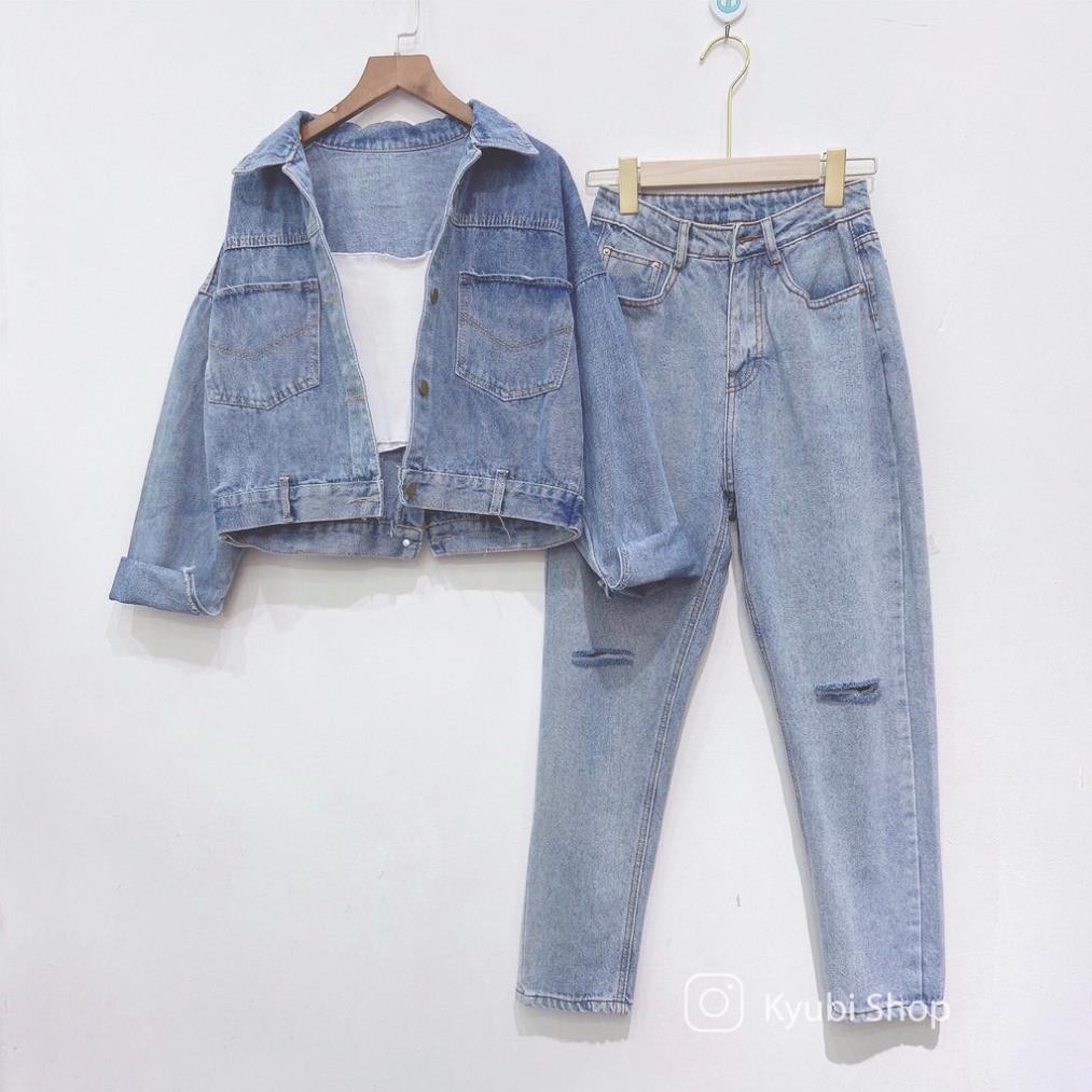 ÁO KHOÁC CROPTOP JEANS WASH