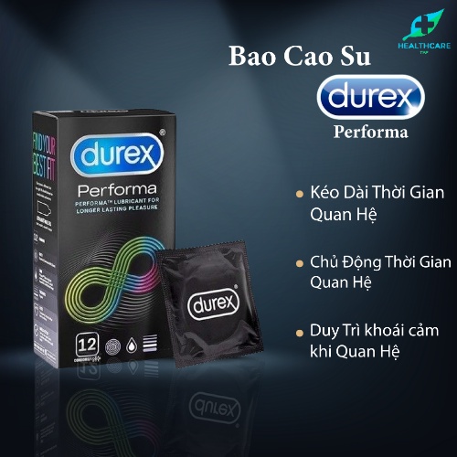 Bao cao su Durex Performa kéo dài thời gian quan hệ bcs siêu mỏng 1 hộp 12c - Có che tên sản phẩm