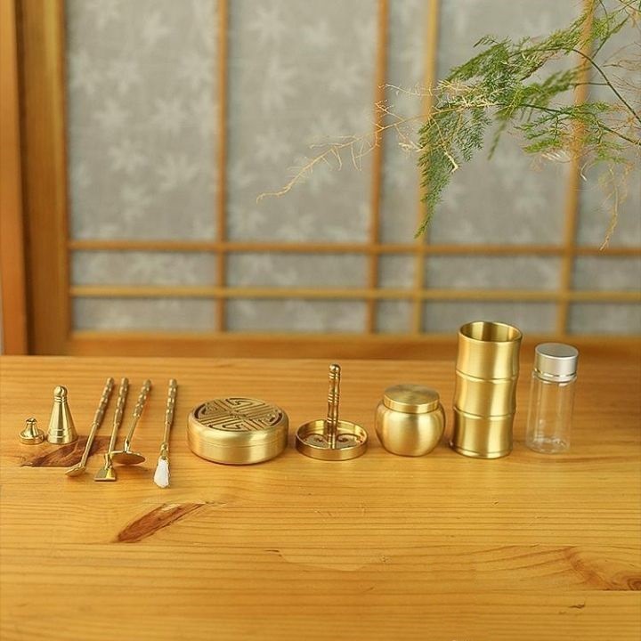 Bộ dụng cụ đốt trầm khuôn tạo trầm bột bằng đồng dùng cho lư đồng xông trầm đồ thờ cúng