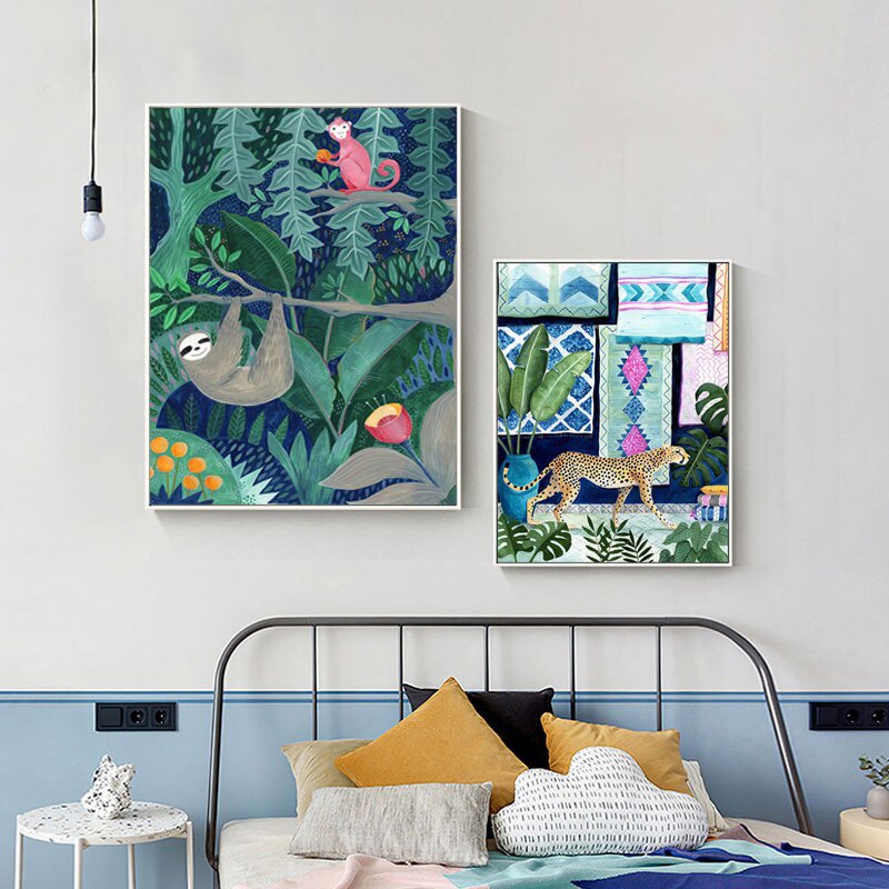 Tranh vải canvas treo tường in hình báo và rừng phong cách Bắc Âu trang trí nhà cửa