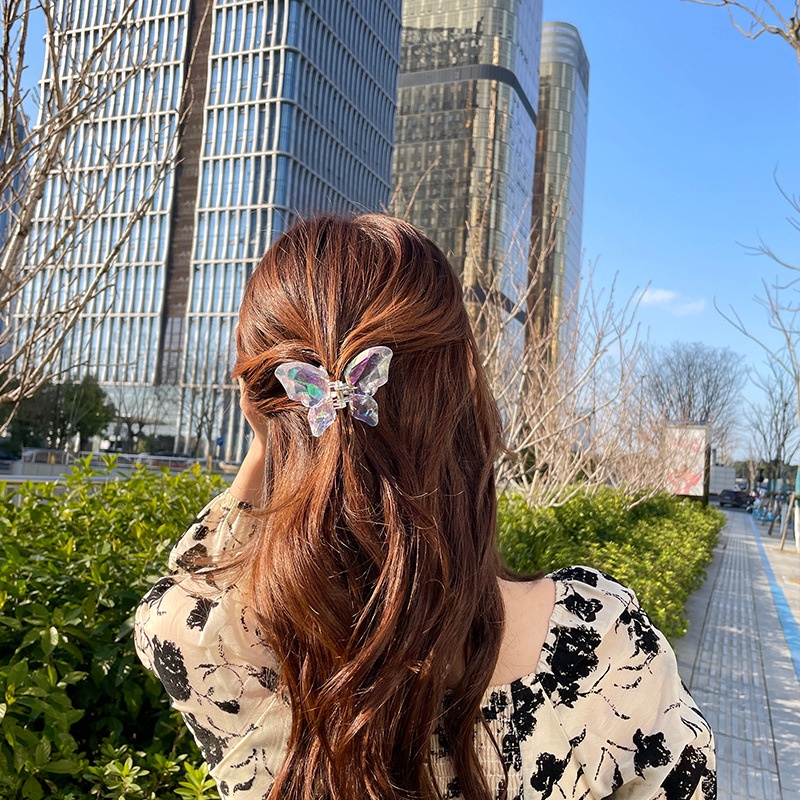 Kẹp Tóc Bướm Trong Suốt Màu Trơn Thanh Lịch Cho Nữ