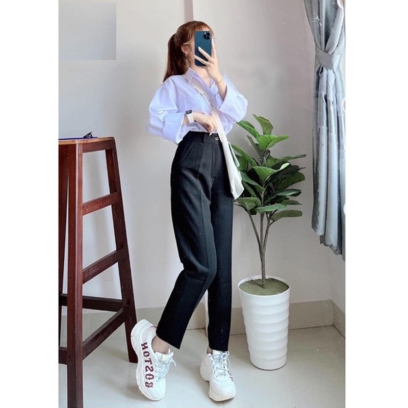 Quần Tây Học Sinh Sinh Viên, Dáng Cơ bản Lưng Cao Ngang Rốn, Vải Tuyết Mưa cao cấp có Bigsize 85KG