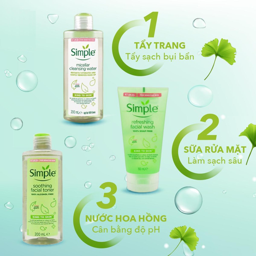 [Hàng chính hãng, có tem phụ] Nước tẩy trang dịu nhẹ Simple 200ml làm sạch nhẹ nhàng cho mọi làn da và cả da nhạy cảm