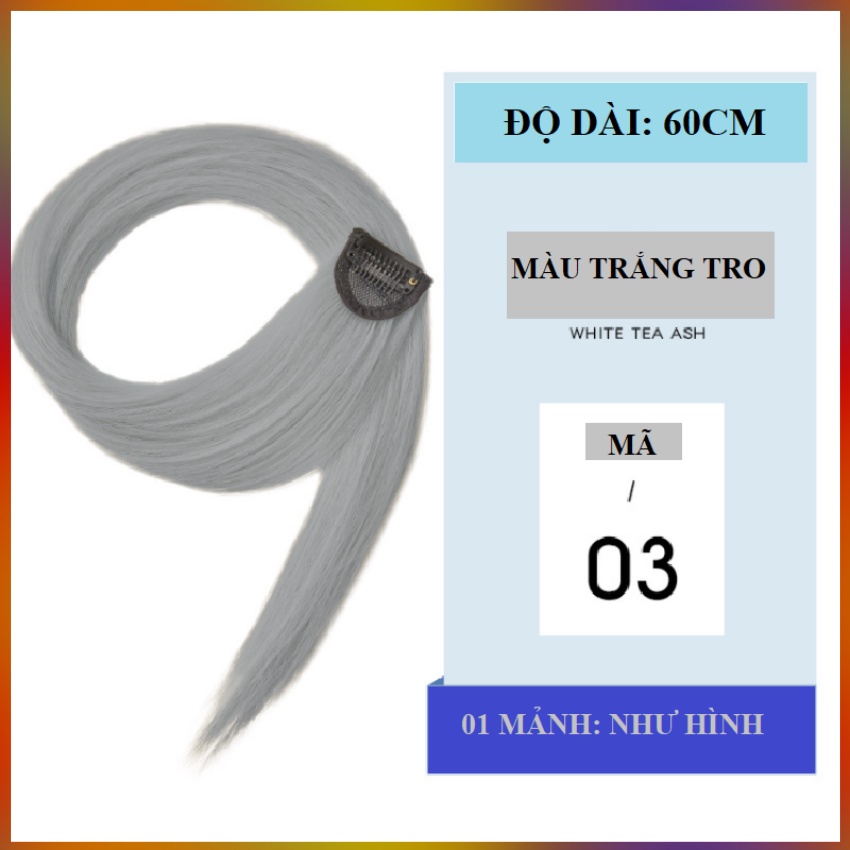 Tóc Highlight, Tóc Nối Giả Dạng Kẹp Dài 60cm Mầu Trắng Tro Maycreate Sành Điệu