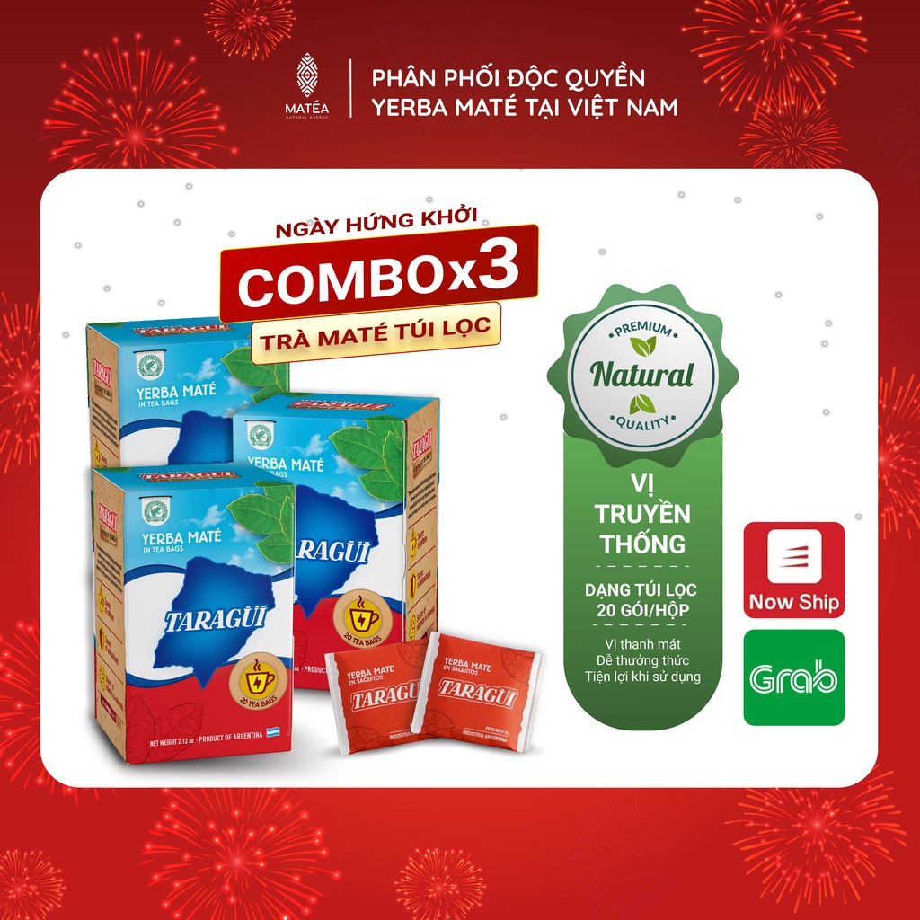 COMBOx3 TIỆN LỢI Hộp trà túi lọc Yerba Maté - Vị truyền thông ít bụi dễ thưởng thức hơn, thanh mát, năng lượng