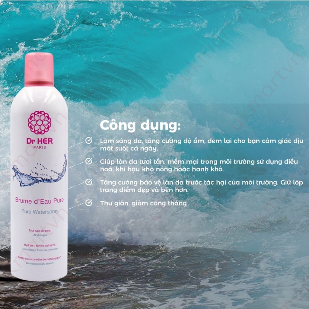 Xịt Khoáng Dr Her Paris Làm Dịu Da Pure Water Spray