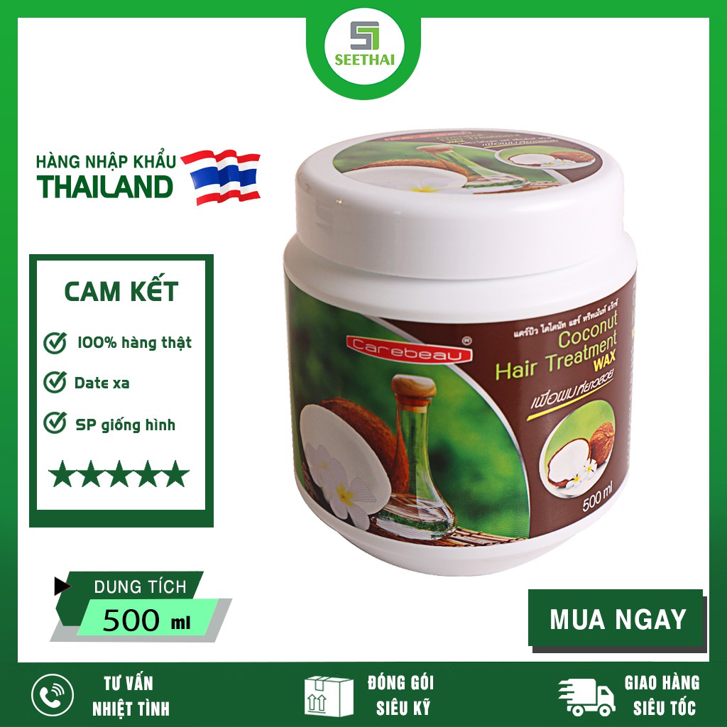 Ủ tóc dừa non CAREBEAU Thái Lan 500ml - kem ủ tóc chống bết dính cho tóc bồng bềnh - Hair treament