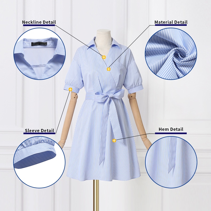 Zanzea Đầm Sơ Mi Tay Ngắn Họa Tiết Sọc Thời Trang Phong Cách Hàn Quốc Cho Nữ