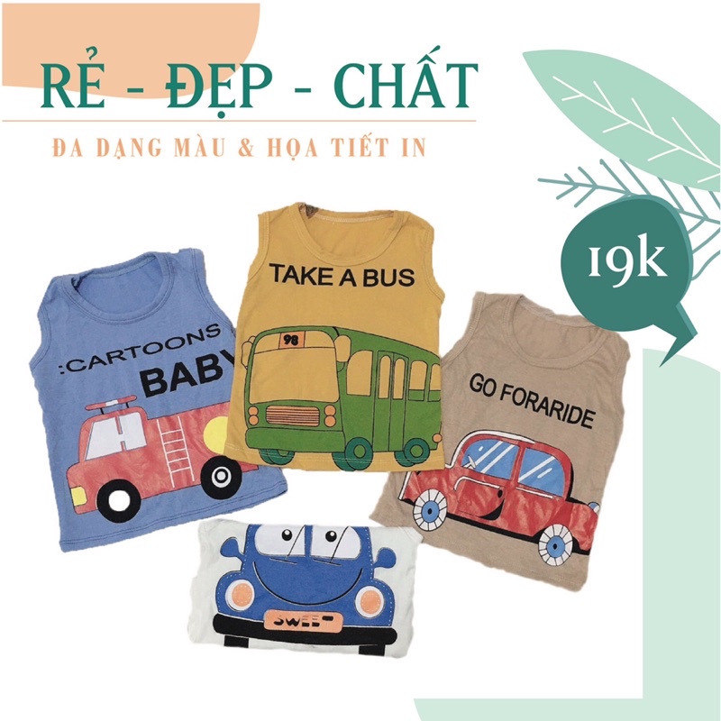 Áo ba lỗ cho bé trai bé gái 7-18kg in hình ngộ nghĩnh vải cotton thun 2c cực mềm mát