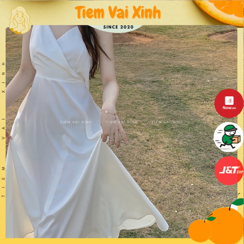 Váy Đầm Trắng Hai Dây 🍊[Tiệm Vải Xinh]🍊 Váy Maxi Hai Dây Hở Lưng Quyến Rũ - Hàng Quảng Châu