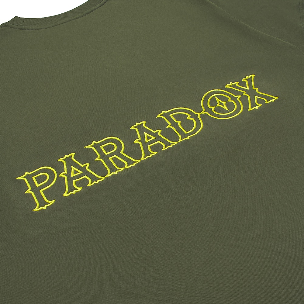 Áo thun form rộng Paradox tay lỡ - Unisex - In hình - ESSENTIAL EMBROIDERY - Màu xanh oliu