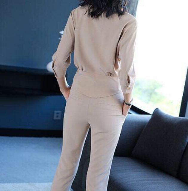 Hàng nhập - Set bộ nữ nút lệch có S, bộ quần áo công sở văn phòng