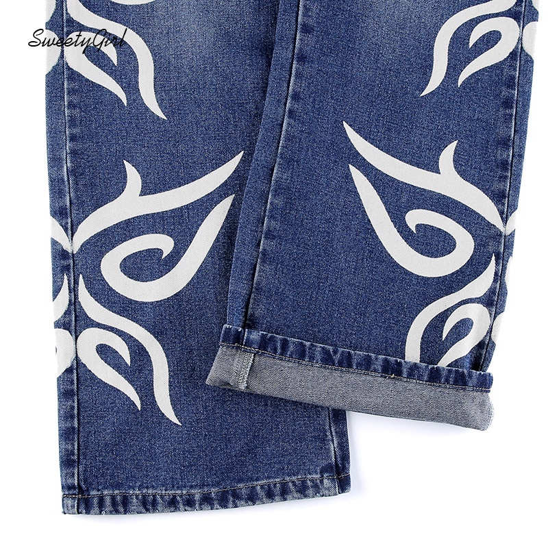 Quần Jean Dài Lưng Cao Dáng Ôm In Họa Tiết Bươm Bướm Phong Cách Retro Thời Trang Cho Nữ