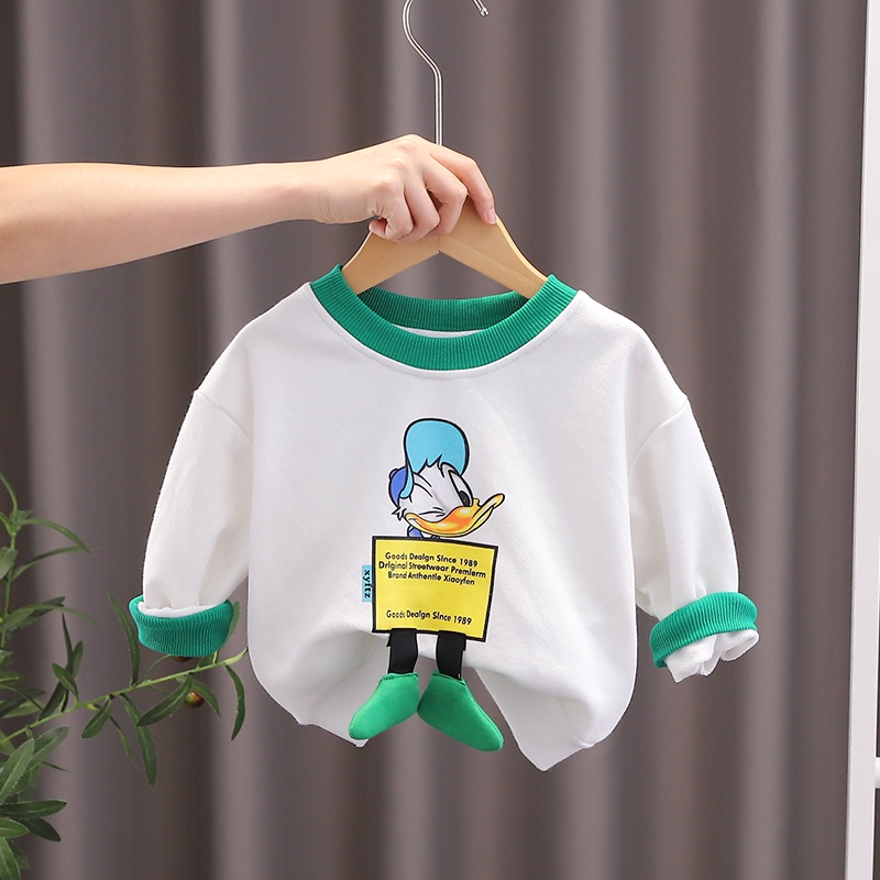 Áo Sweater Thể Thao Tay Dài Cổ Tròn In Hình Vịt Donald Hoạt Hình Kích Thước 80-120cm Cho Trẻ Em
