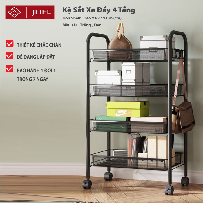 Kệ Sắt Đa Năng 4 Tầng Khay Lưới JLIFE Kệ Đựng Đồ Bằng Sắt Sơn Tĩnh Điện Dễ Dàng Lắp Ráp Tiện Lợi