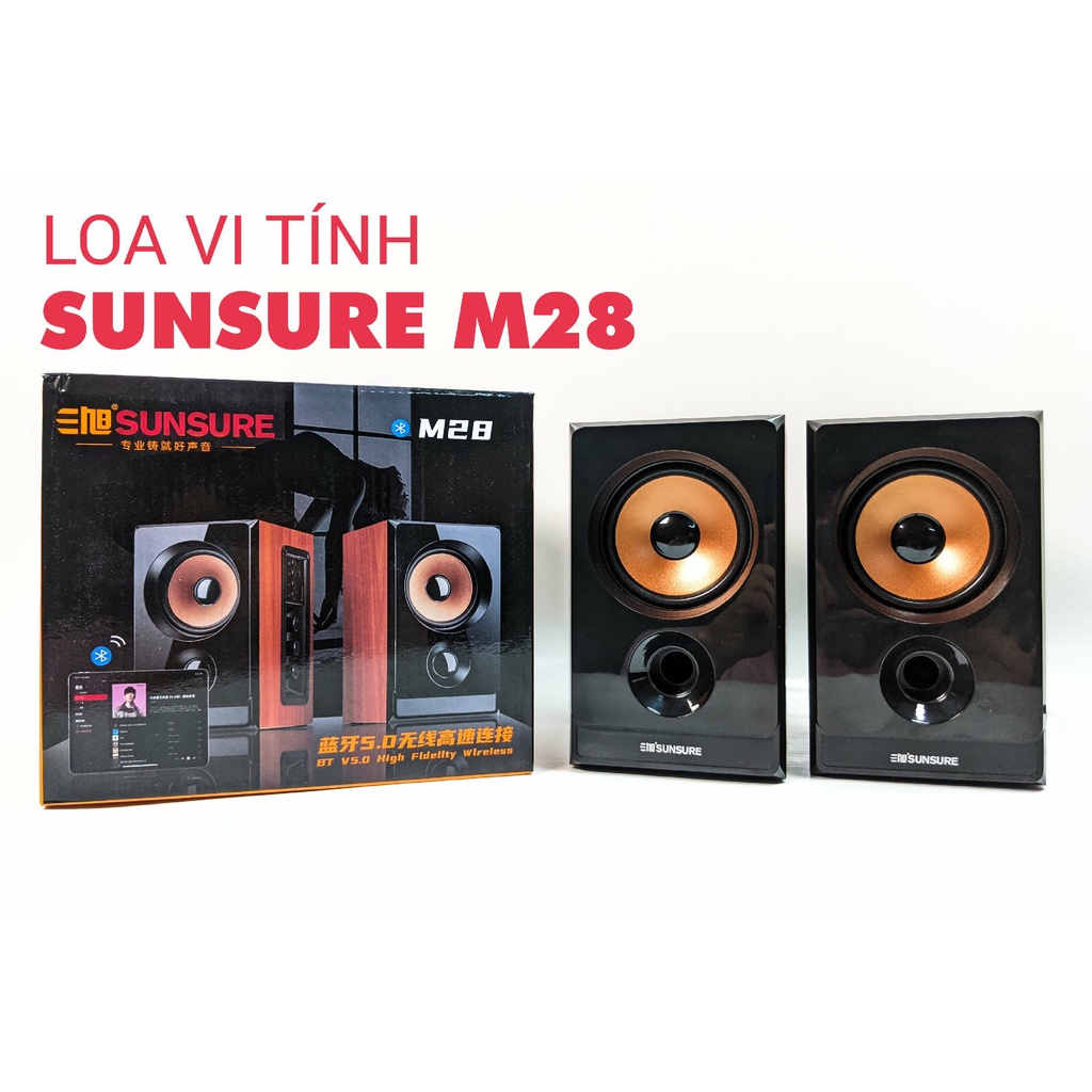 Loa vi tính Sunsure M28 - loa vi tính 2.0 âm thanh stereo rạp hát - Kết nối Bluetooth, AV, USB, SD card - Vỏ gỗ sang đep