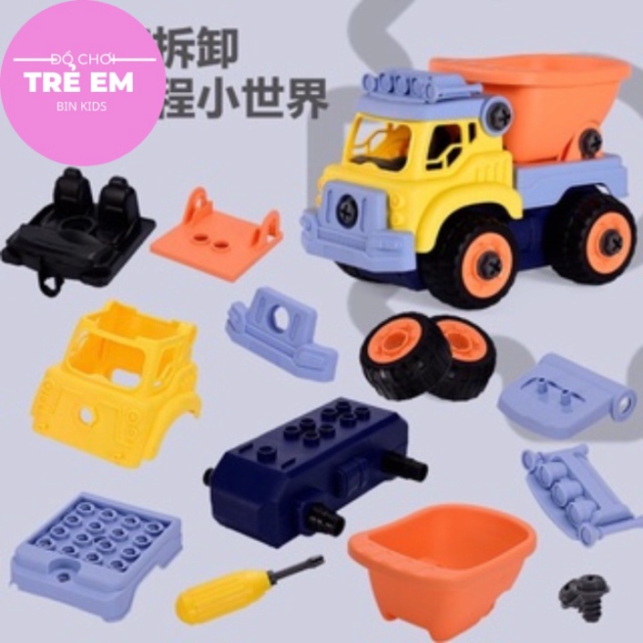 Đồ chơi xe ô tô mở vít bộ xe công trình cho bé