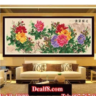 Tranh gắn đá hoa mẫu đơn khổ lớn 190x80cm