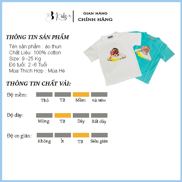 Áo Thun Ngắn Tay Cho Bé BB Kids In Hình Cậu Bé Cầm Bánh Chất Liệu Cotton 100% Co Giãn 4 Chiều