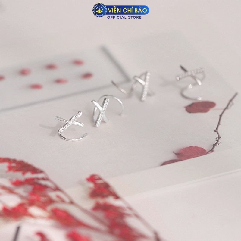 Bông tai bạc nữ chữ xoắn chéo đính đá chất liệu bạc 925 thời trang phụ kiện trang sức nữ Viễn Chí Bảo B400259