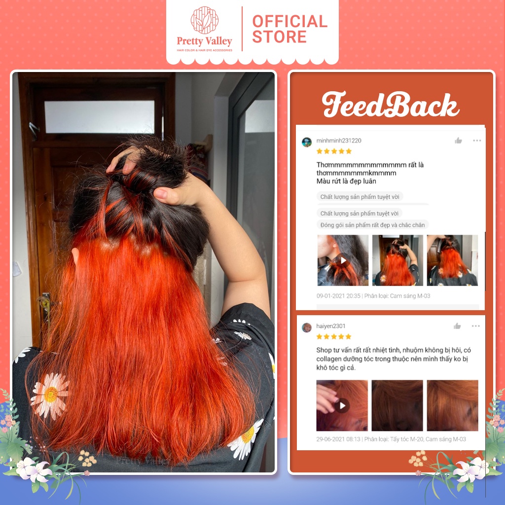 Kem nhuộm tóc màu cam đỏ MOLOKAI, kem nhuộm tóc siêu dưỡng chứa collagen tảo biển - Pretty Valley Store