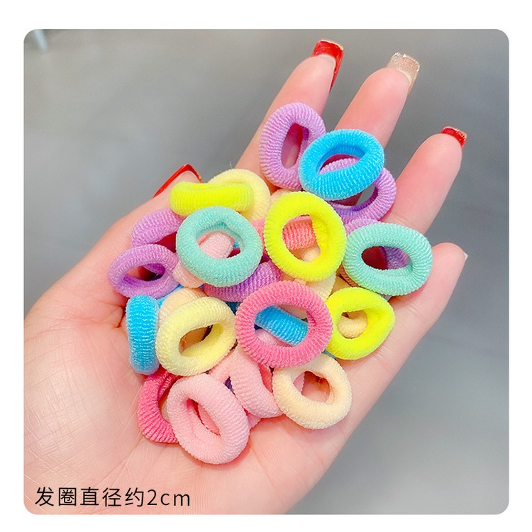 Hộp 100 Sợi thun buộc tóc vải mềm màu siêu dễ thương