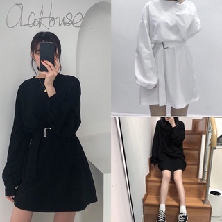 (tặng dây thắt) VÁY NỈ TAY BỒNG THẮT EO + SUÔNG ULZZANG