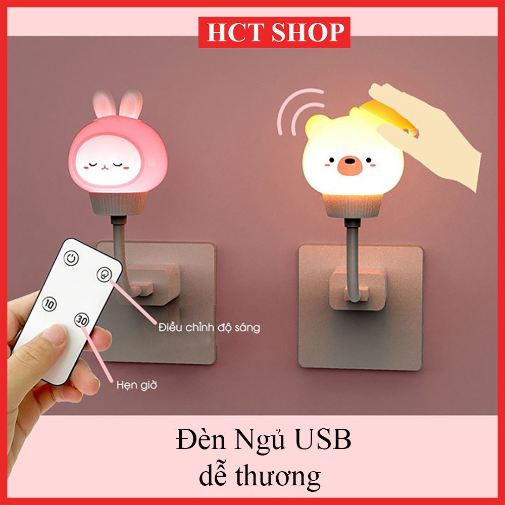 Đèn ngủ thỏ, gấu dễ thương chân cắm USB tiện dụng, có điều khiển từ xa, 3 chế độ sáng