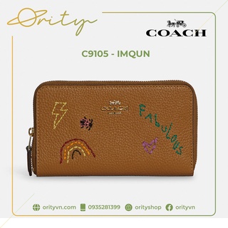 Túi xách / bóp / ví hàng hiệu coach - medium id zip wallet with diary embroidery c9105