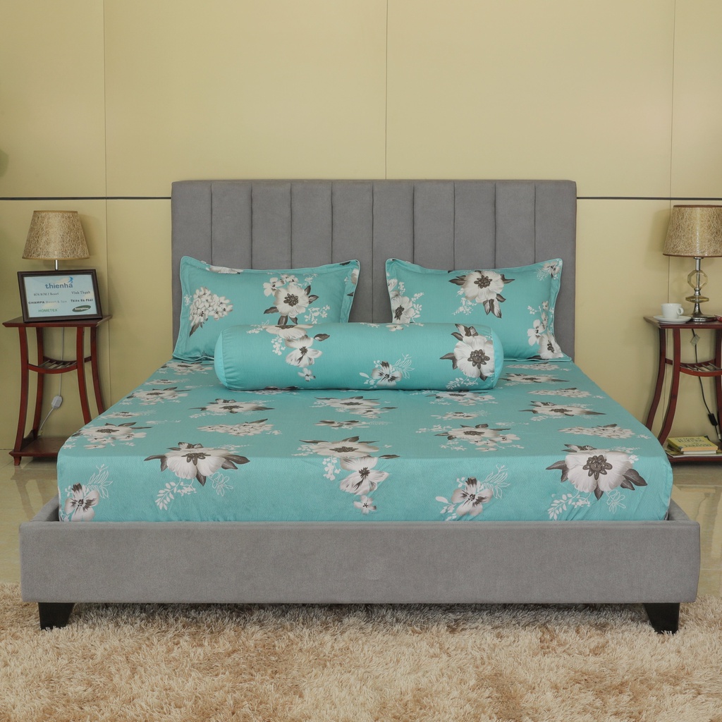Bộ ra gối, drap gối cotton in hoa Hometex 160x200, 180x200