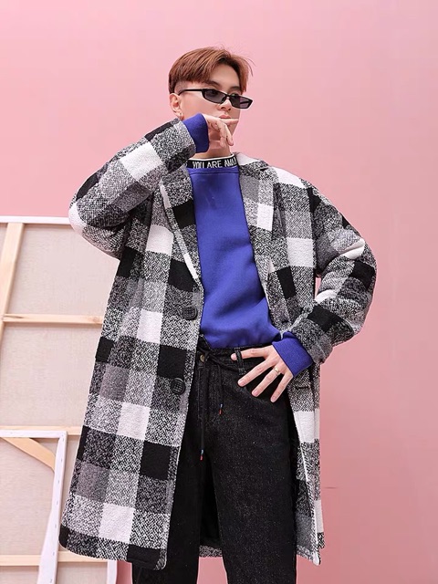 &lt;&lt;Có sẵn&gt;&gt; Áo dạ mùa đông tay dài hoạ tiết kiểu caro phong cách Hàn Quốc cho nam nữ unisex