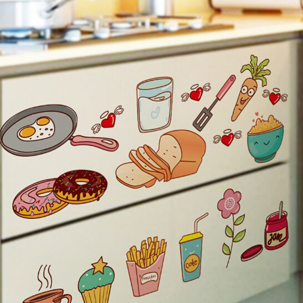 Đề Can Dán Tường Trang Trí Chống Thấm Nước Hình Đồ Ăn Ngộ Nghĩnh
