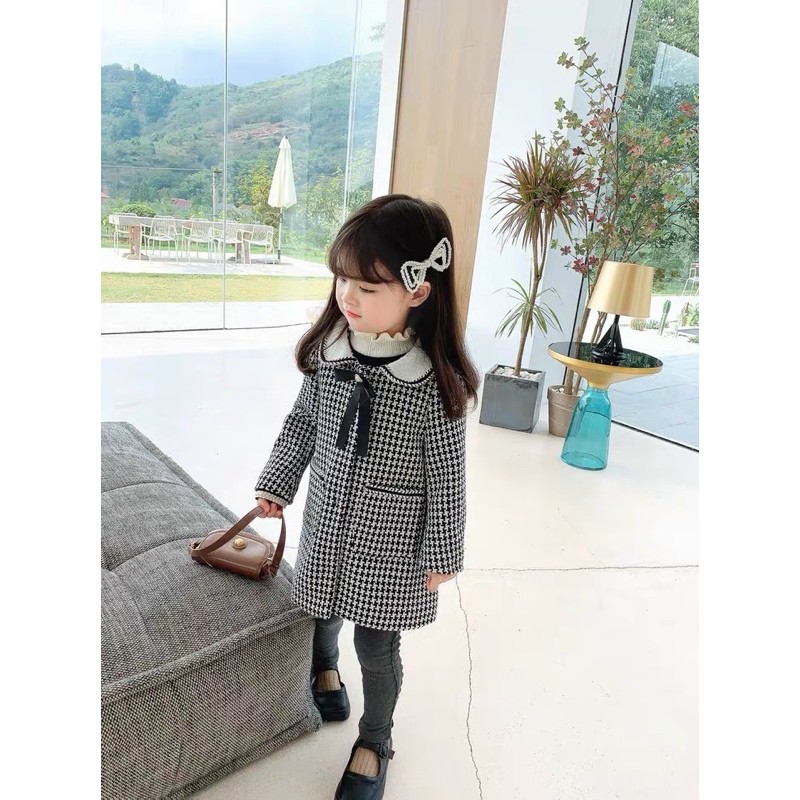 Áo dạ zikzac bé kiểu dáng váy kèm nơ