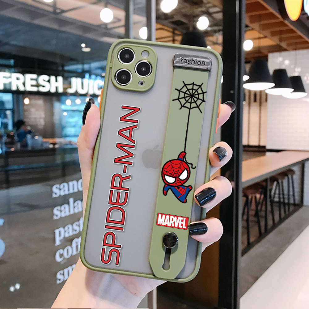 (Có dây đeo tay) Ốp lưng điện thoại Xiaomi Redmi 9A 9T 9C 8 8A 7 7A Vỏ chống sốc Marvel Spiderman Cartoon Vỏ mềm Cạnh đầy đủ bảo vệ ống kính máy ảnh Vỏ bảo vệ điện thoại siêu mỏng