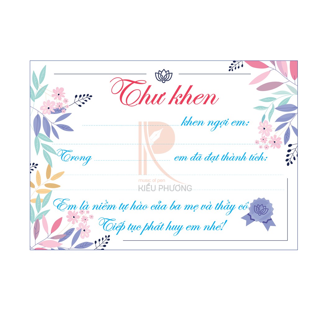 Thư khen ngợi (50 tờ khổ A5, trộn nhiều mẫu)