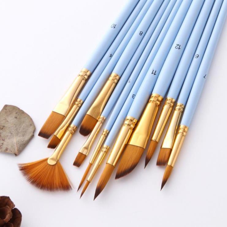 12 Cọ vẽ màu nước Pastel 3 Mint Pink Blue màu sơn dầu tranh tường số hoá - Chuyenmythuat68