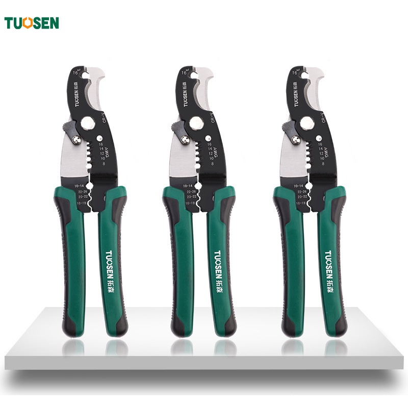 Kềm tuốt dây điện, kìm tước tước dây điện 8inch, kềm bấm cos đa năng 11468 - TUOSEN / Tuo Sen