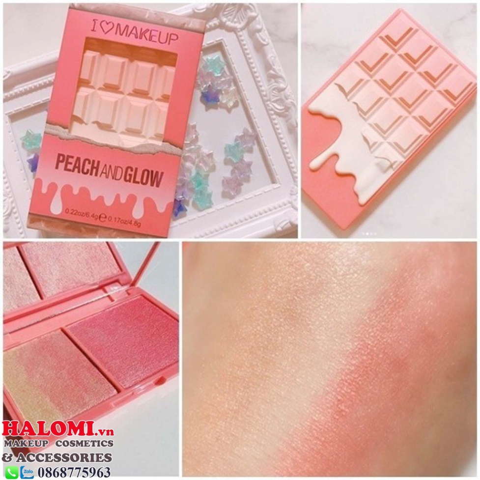 Phấn Nhũ Má Hồng Makeup Revolution 2 Ô Peach And Glow Highlight And Illuminator Duo