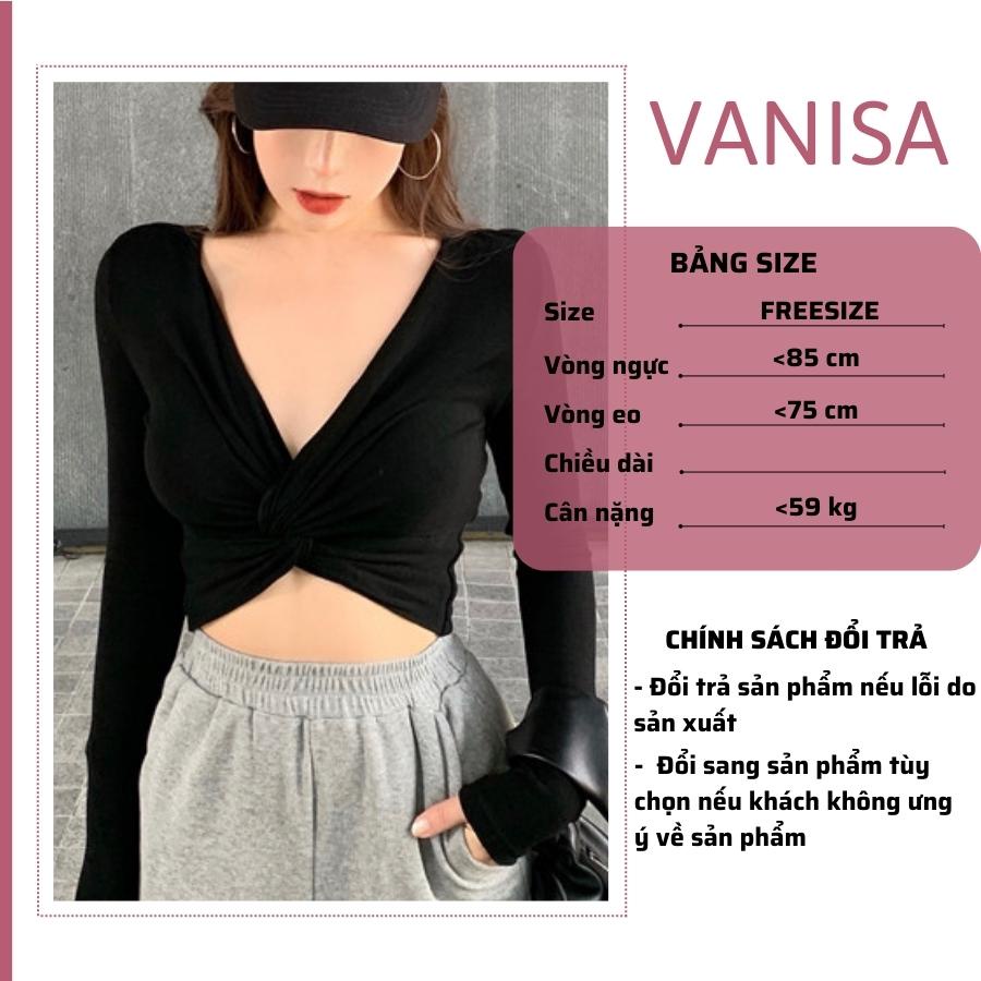 Áo croptop nữ tay dài bigsize ôm body cổ v kiểu len tăm đẹp siêu xinh VANISA CT052