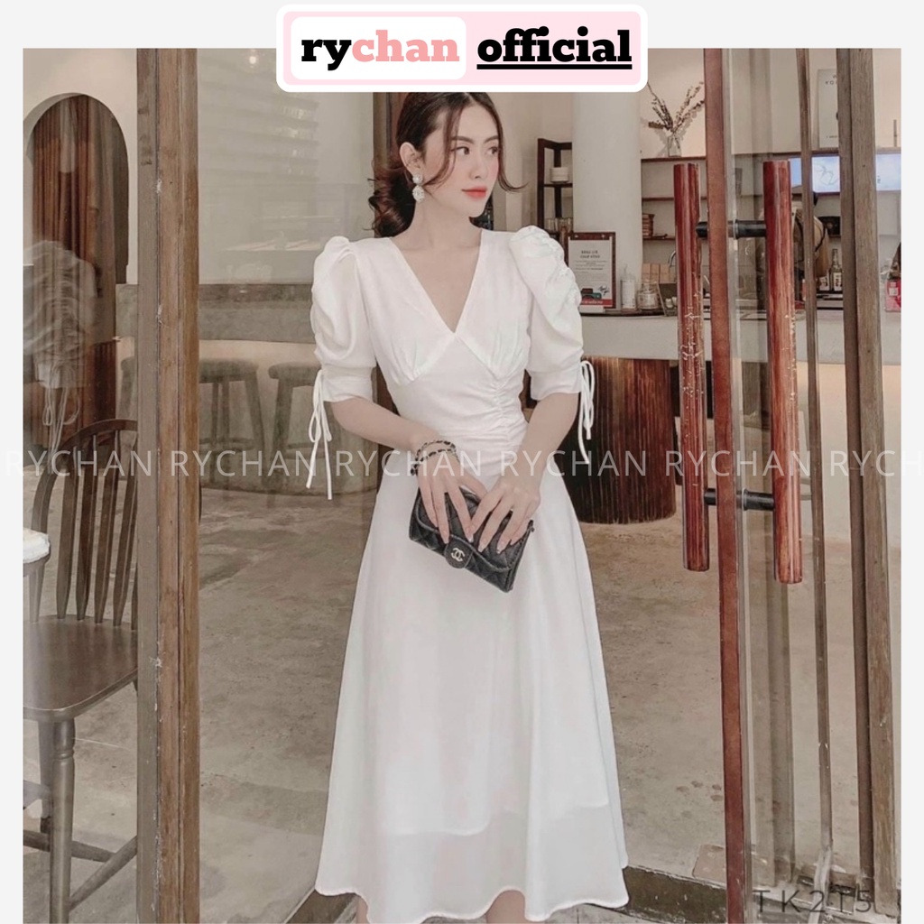 Đầm Nữ Dự Tiệc Dáng Dài Cổ V Tay Rút Nhúng Eo 2 Lớp Dày Dặn Màu Trắng [ẢNH THẬT CUỐI] -DX9835