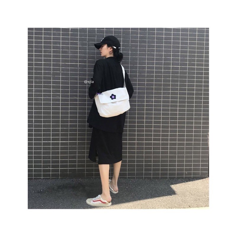 TÚI TOTE VẢI CANVAS ĐEO CHÉO UNISEX NAM NỮ HÌNH BÔNG HOA
