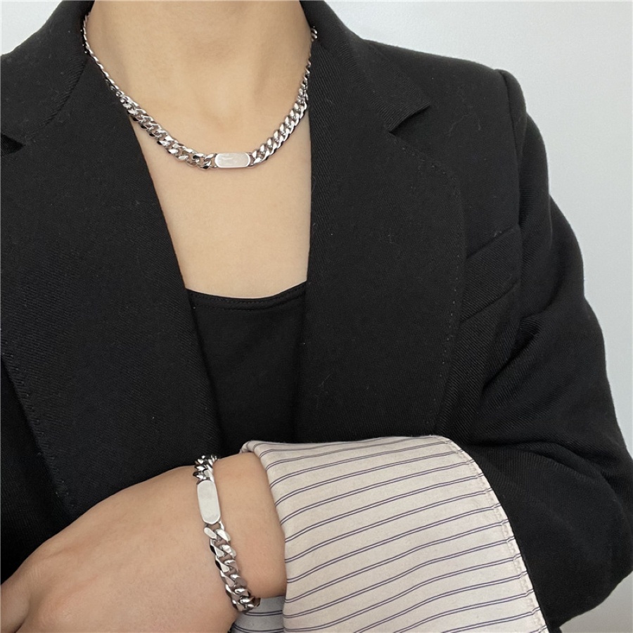 Vòng tay - dây chuyền nam nữ titan mạ bạc sáng bóng, thời trang cá tính hiphop siêu ngầu