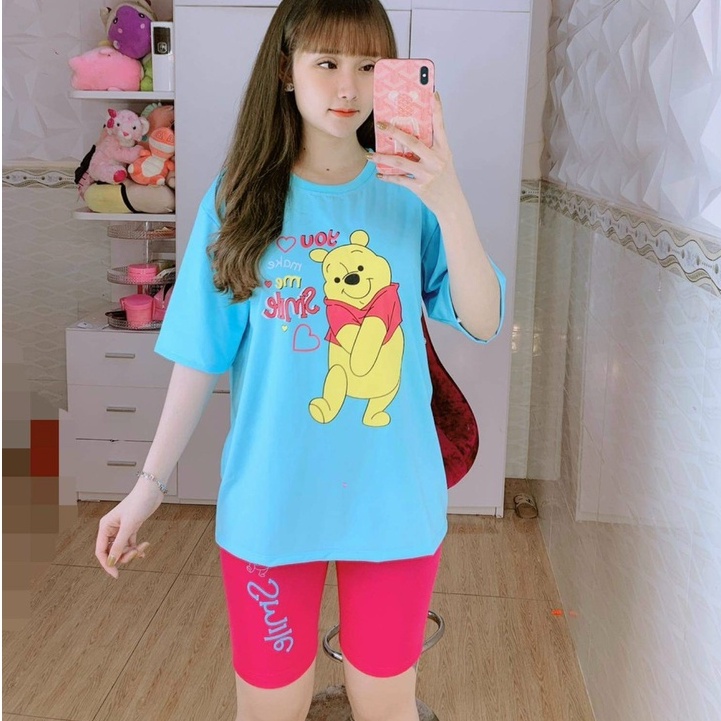 Set Bộ Đồ Nữ Mặc Nhà Quần Ngố Thun Ôm bố sát + Áo Phông SMILE Ullzang (Ảnh thật/Có Sẵn)