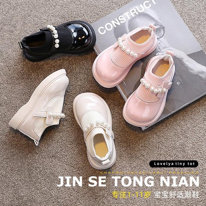 Giày búp bê da mềm phối len co giãn màu trơn xinh xắn cho bé gái