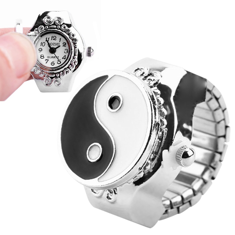 Nhẫn đeo ngón tay hình đồng hồ bằng thép thời trang sáng tạo độc đáo cho nữ