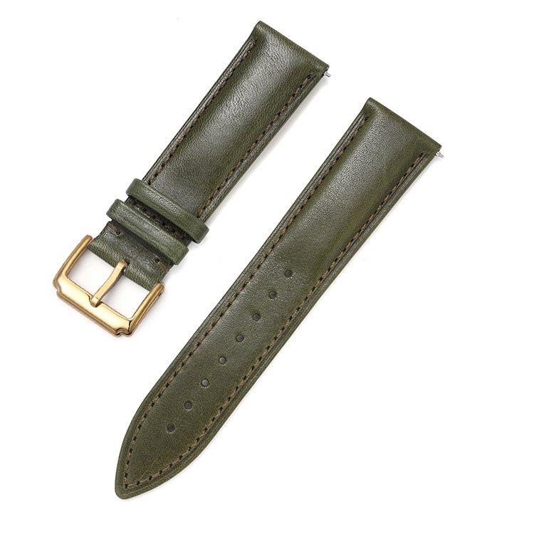 Đen/Xanh Lá[TẶNG CHỐT THÔNG MINH] Dây đồng hồ da bò 2 mặt lớp da bò đầu tiên chống thấm nước BO-25 size 18 19 20 21 22mm