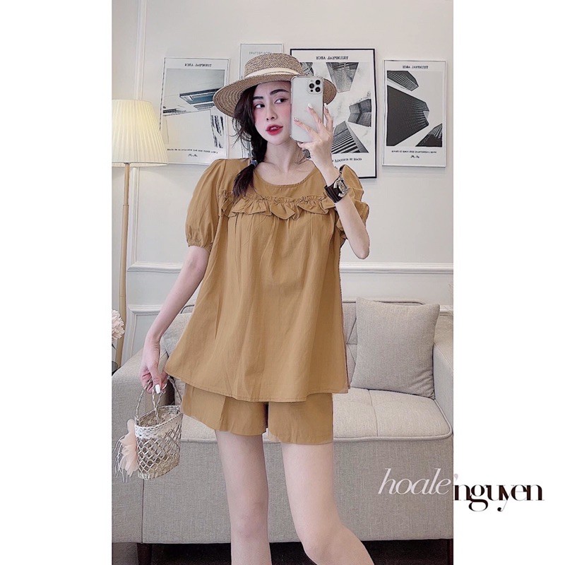 ⚡️BÁN SỈ⚡️Set đồ áo bèo tay bồng 2 màu trắng nâu