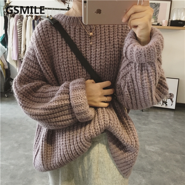 Áo len dệt tay dài dáng rộng dễ thương phong cách Hàn Quốc