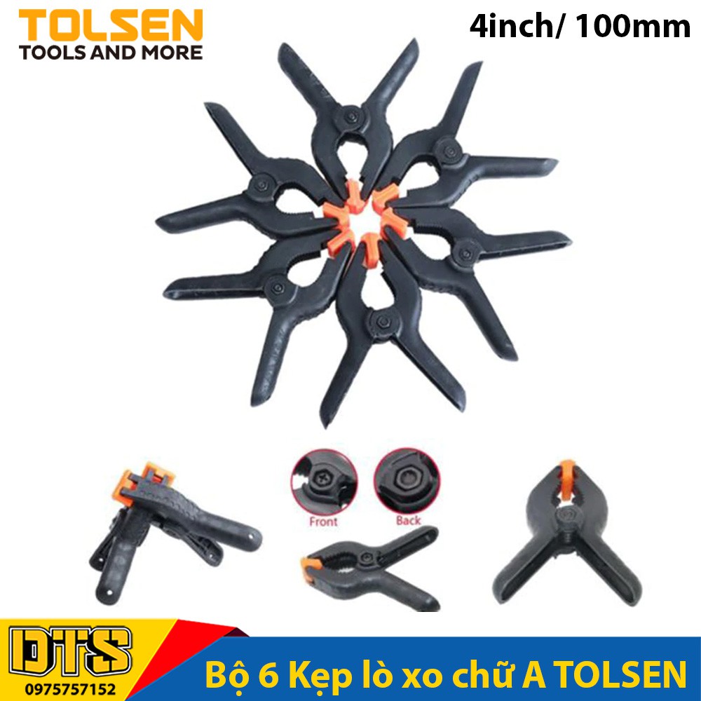 Bộ 6 Kẹp lò xo kẹp gỗ, kẹp gỗ chữ A TOLSEN 4inch -  100mm, cơ khí thông minh - Tiêu chuẩn xuất khẩu Châu Âu