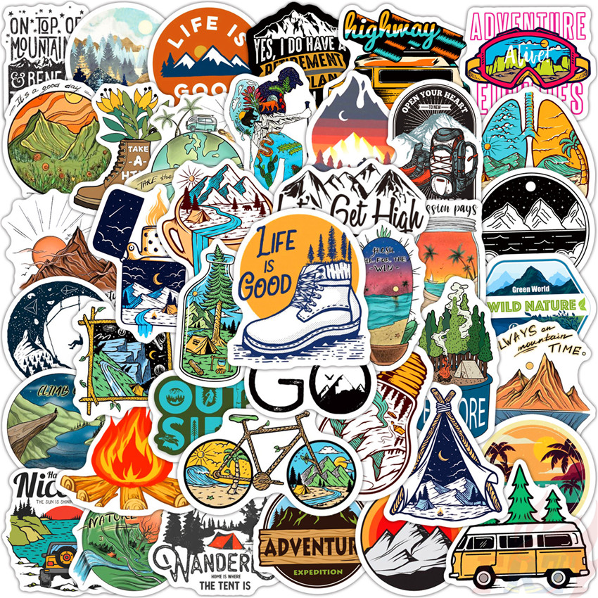 ❉ Outdoor Hiking Adventure Travel Series 01 Stickers ❉ 50Pcs/Set Waterproof DIY Fashion Decals Doodle Stickers